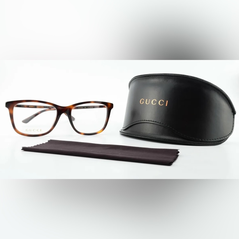 GUCCI GG0018O 002 Square Havana Shiny Demo Lens 55 mm Eyeglasses